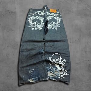Y2K Vintage Baggy Dark Wash Ed Hardy Skater Streetwear Jeans